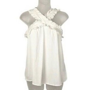 J Crew White Ruffle Tank 6Tall
